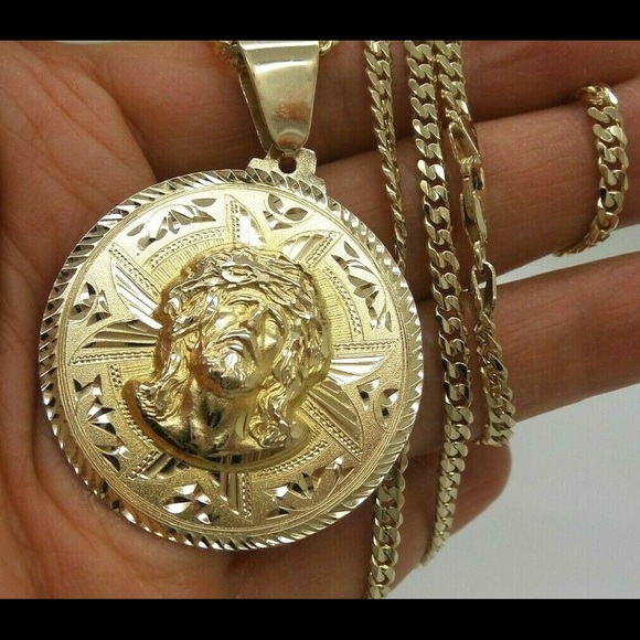 14K Gold Cuban link chain with Jesus Pendant NICE! - Picture 11 of 12